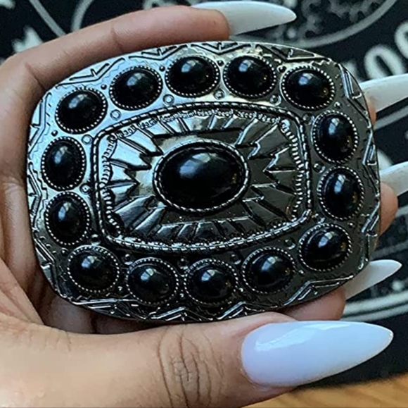 New Western silver & black Belt Buckle 3.5×2.75 Fits 1.5 Belts. Turquoise avail.